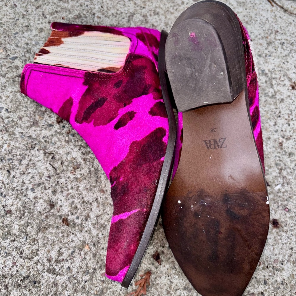 Zara pony hair ankle cowgirl boots custom colored women size 38 - Picture 6 of 6